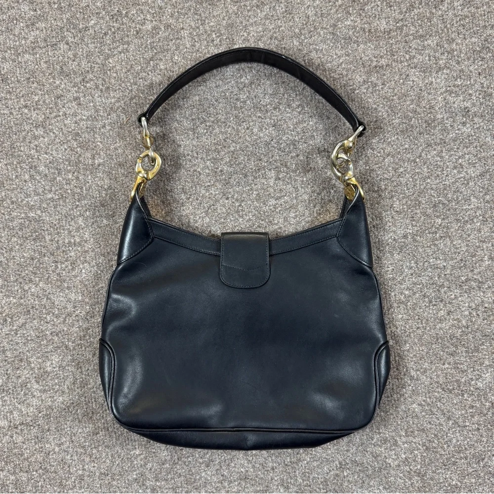 Vintage 80s Celine Black Smooth Leather Hobo Shoulder Bag Gold-Toned Hardware - Picture 7 of 16